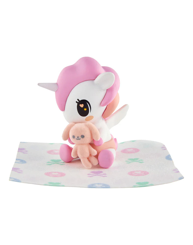 tokidoki Baby Unicorno Bunny Cuddles figure with plush bunny and blanket