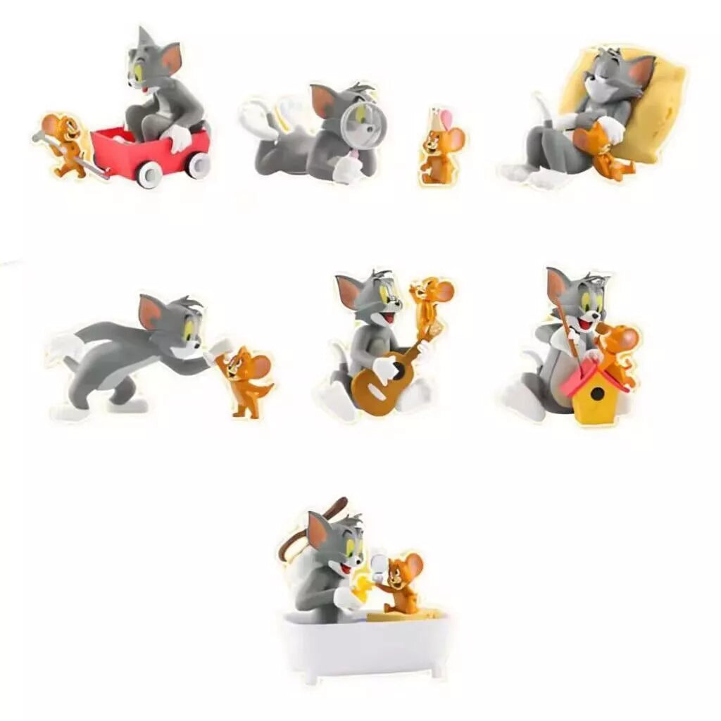 Full lineup of Tom & Jerry Best Friend's Day blind box mini figures including Tom playing guitar, Jerry with magnifying glass, and more