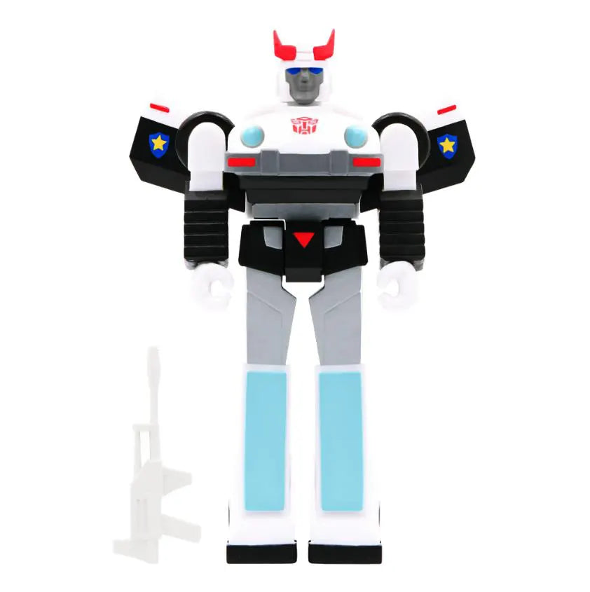 Prowl ReAction Transformers action figure standing upright with weapon accessory