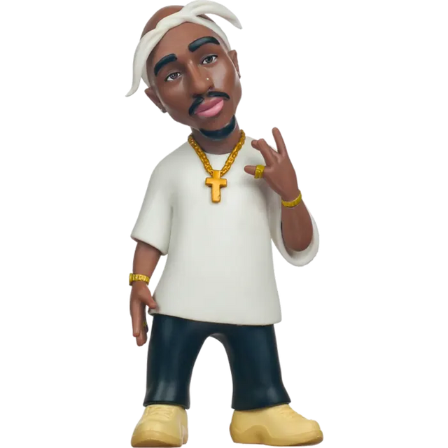 Tupac Shakur Minix collectible figure front view with white bandana and gold jewelry