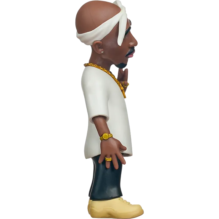 Tupac Shakur Minix figure side view with detailed jewelry and outfit