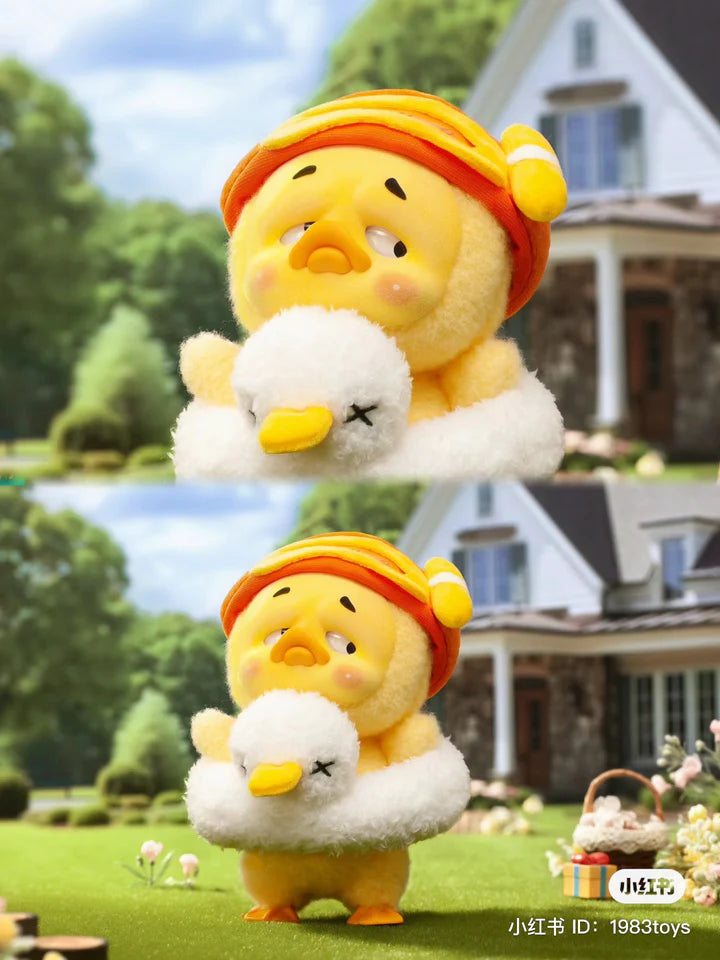 Upset Duck pool float edition hugging a plush duck swim ring