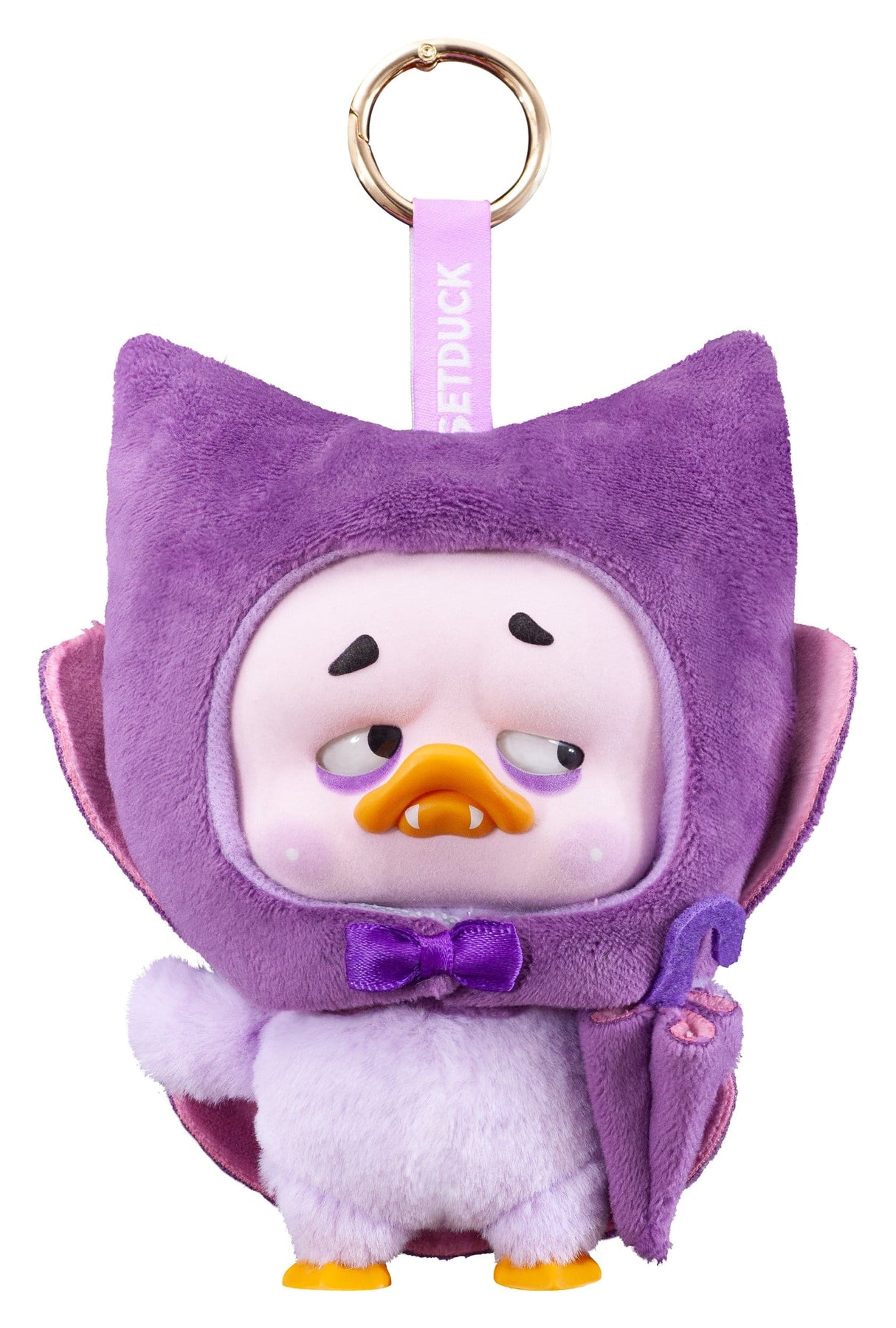 Upset Duck purple bat costume plush keychain from Colorful Player blind box series