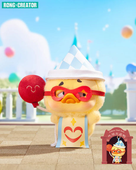 Upset Duck plush keychain balloon thief design from Crazy Circus blind box.
