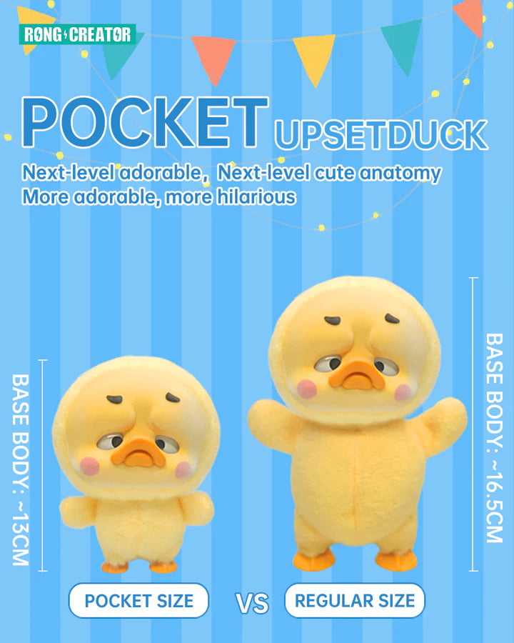 Upset Duck plush keychains size comparison pocket vs regular size.