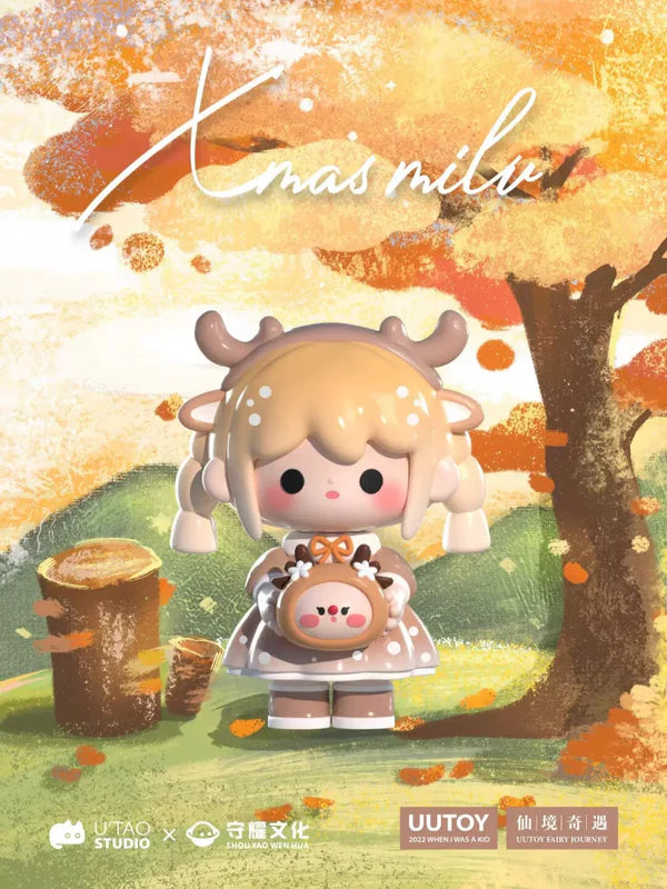 UU’s Fairy Journey Mini Series Blind Box Xmas Milu reindeer-themed figure holding plush