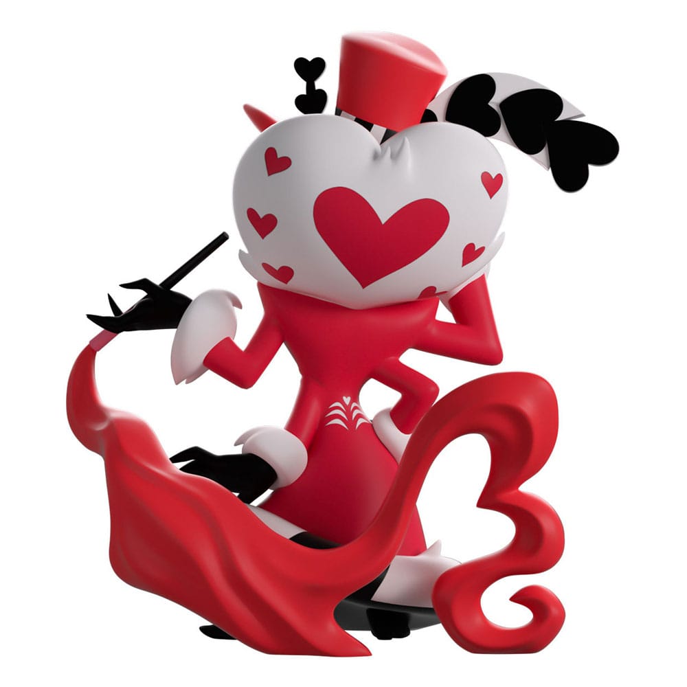 Valentino Youtooz vinyl figure Hazbin Hotel back view showing heart-patterned head