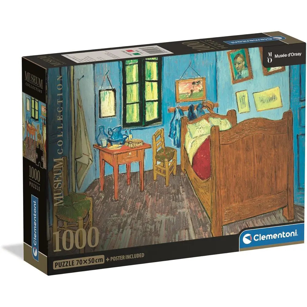 Completed Van Gogh Bedroom in Arles puzzle showing iconic blue room and furniture.