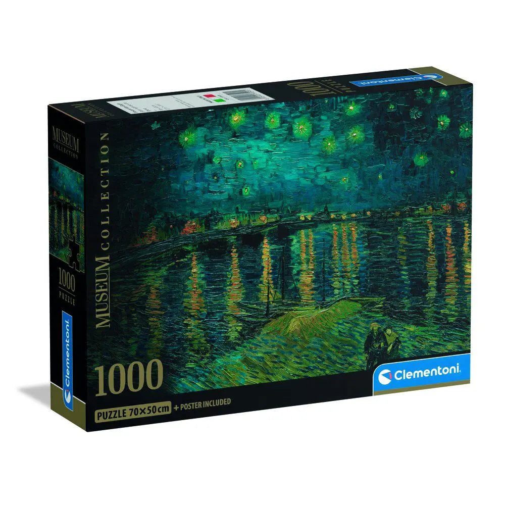Clementoni 1000-piece puzzle box featuring Van Gogh’s Starry Night Over the Rhone painting.