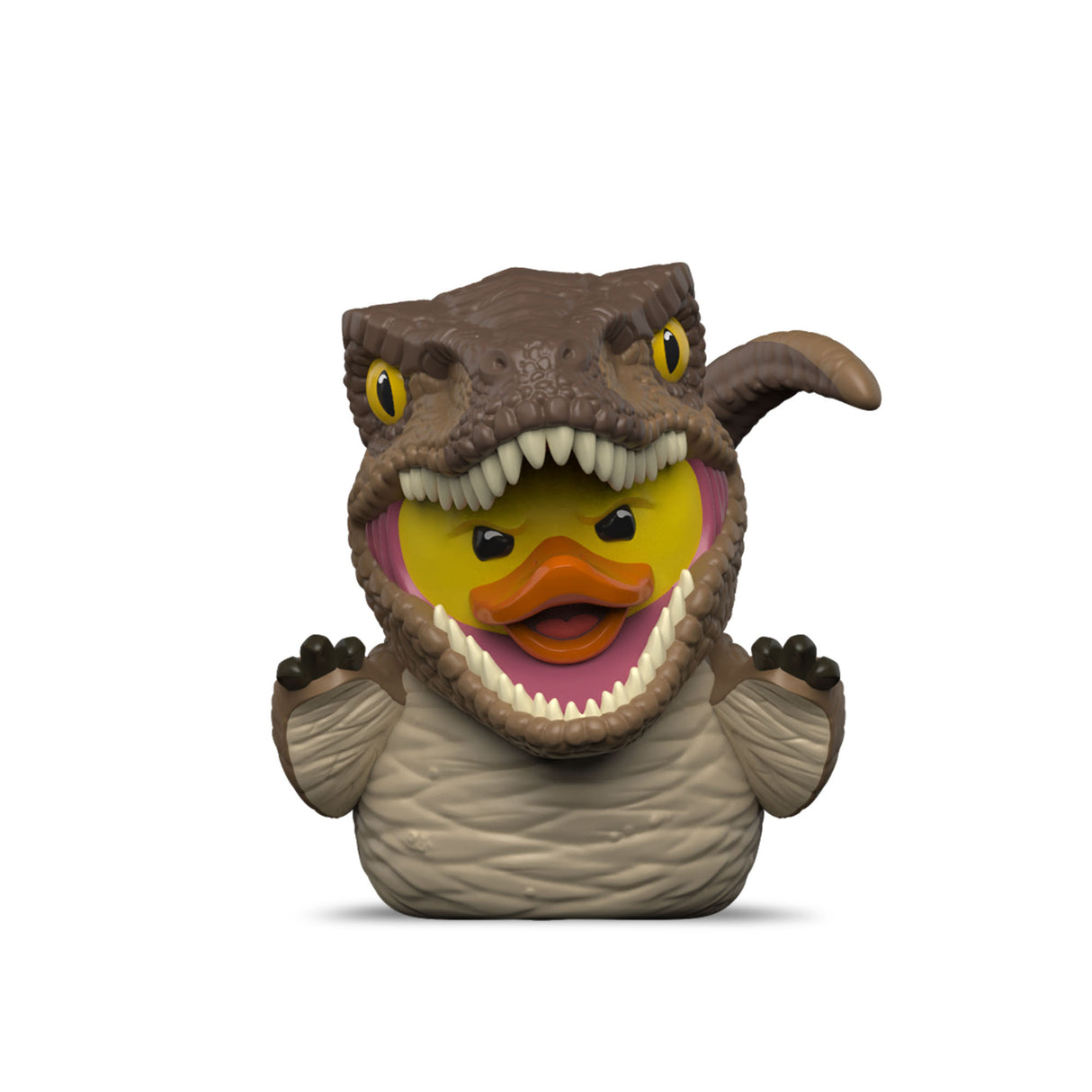 Front view of Velociraptor Mini TUBBZ with open dinosaur mouth