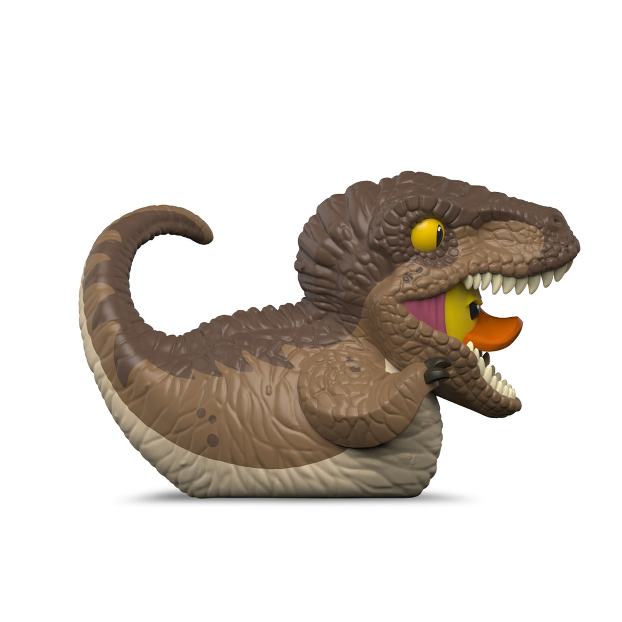 Full side view of Velociraptor Mini TUBBZ duck collectible