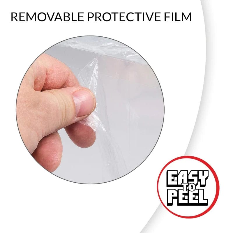 Person peeling off protective film from PET VHS protector with Easy to Peel label.