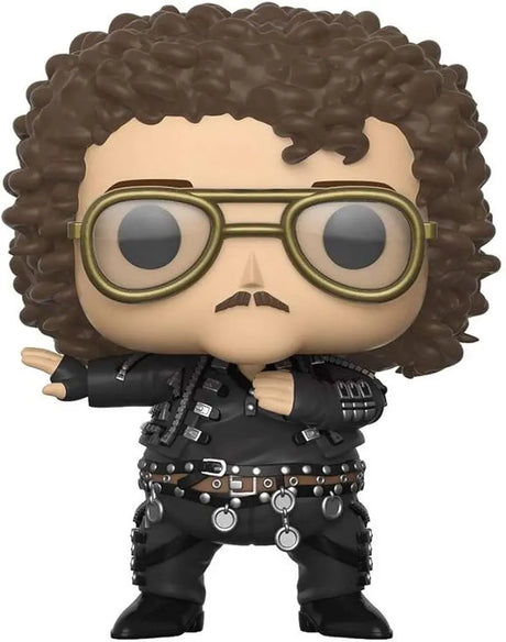 Close-up of “Weird Al” Yankovic (Fat) Funko Pop! figure wearing black leather outfit and gloves.