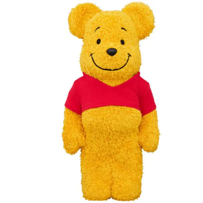Front view of the 400% Bearbrick Winnie the Pooh Costume Version collectible by Medicom Toy