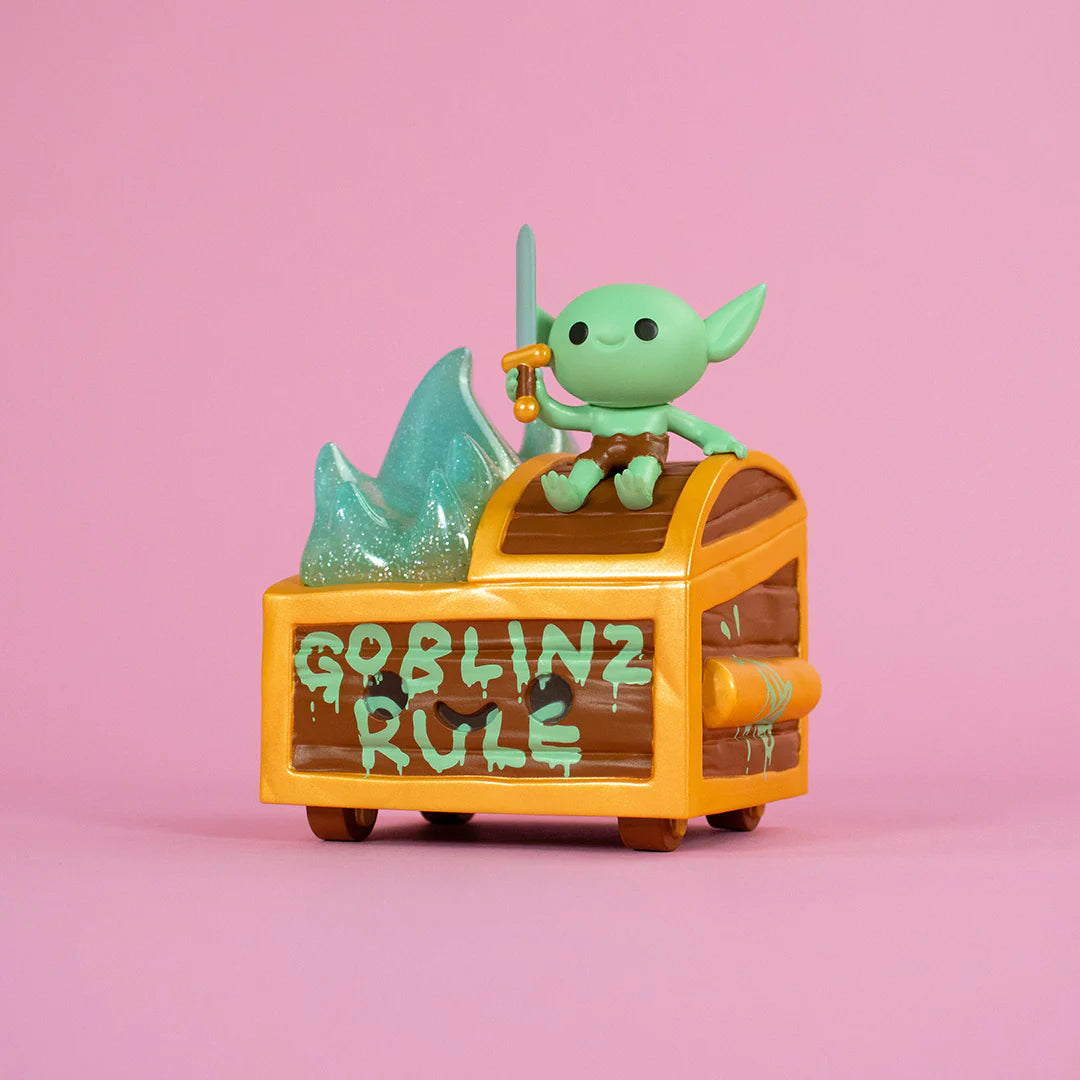 wizard of barge dumpster fire vinyl figure angled front goblin