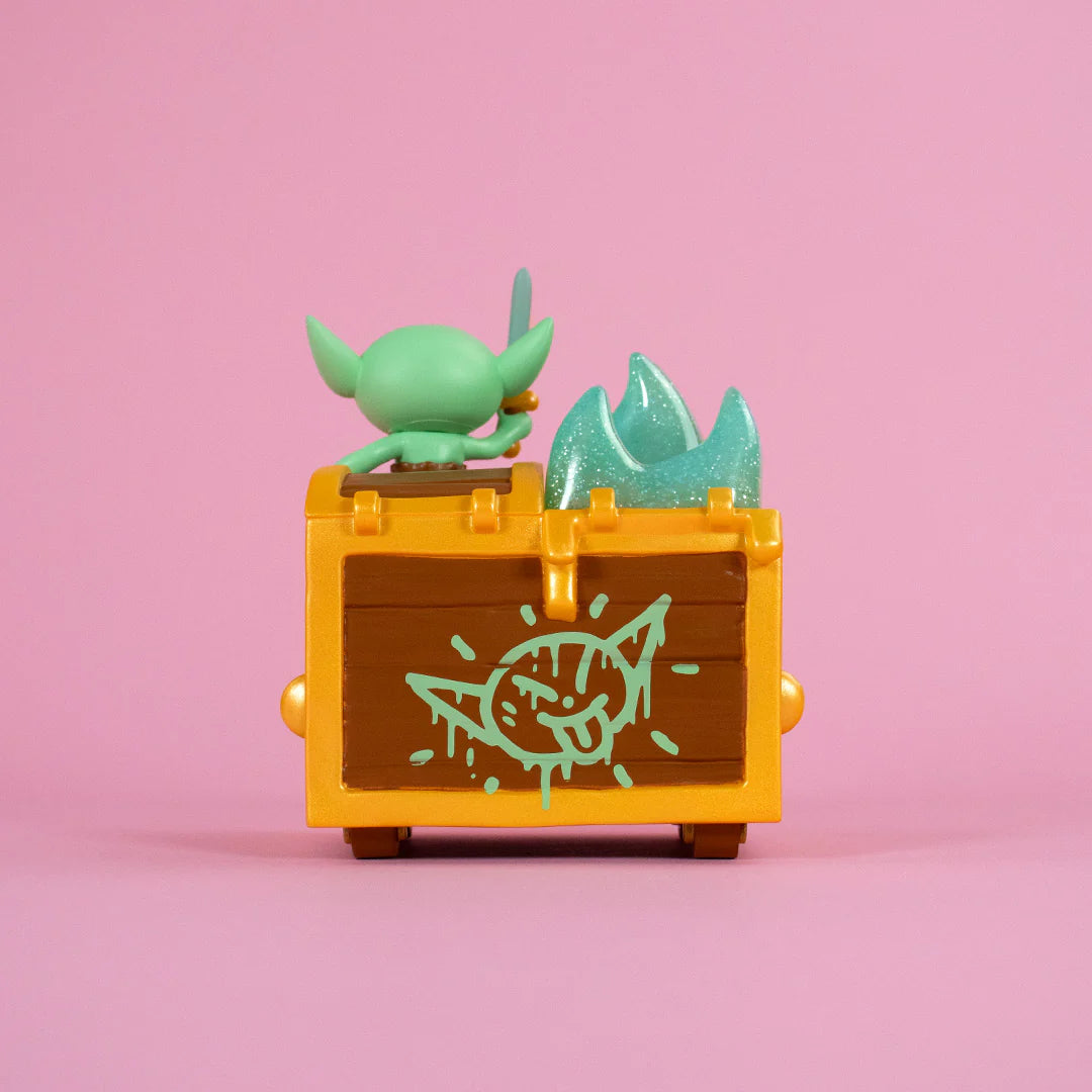 wizard of barge dumpster fire vinyl figure rear view