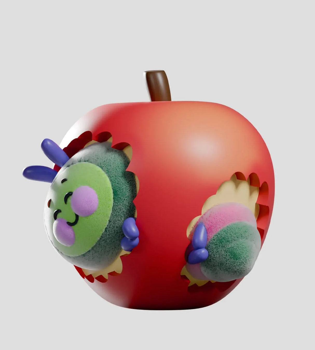 Wooly Bear and Friends fuzzy caterpillar figure inside a red apple