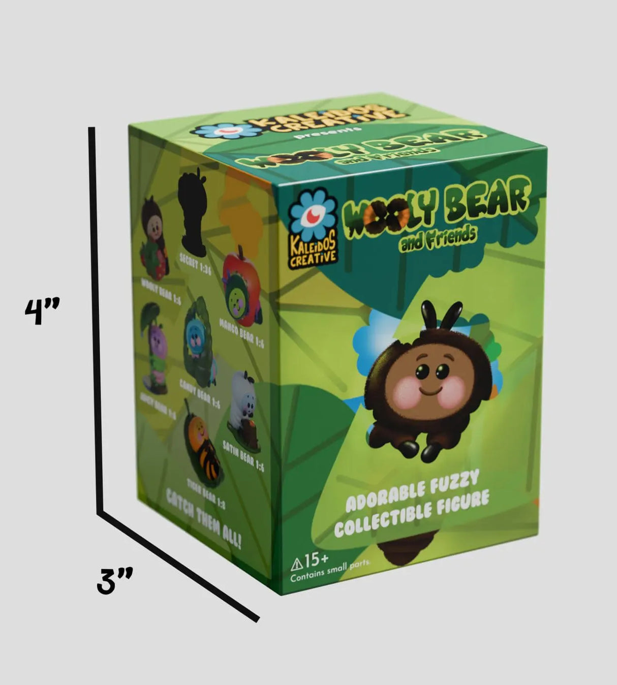Wooly Bear and Friends individual blind box packaging with fuzzy caterpillar artwork