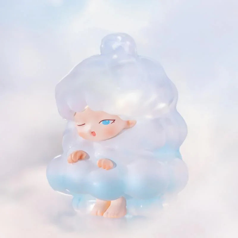 Cloud-themed Yumo figure winking with translucent white and blue design.