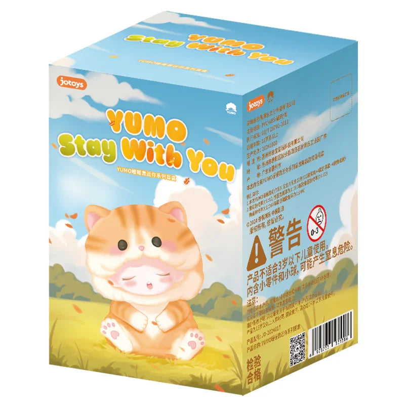 Yumo Stay With You blind box packaging featuring orange tabby character illustration.
