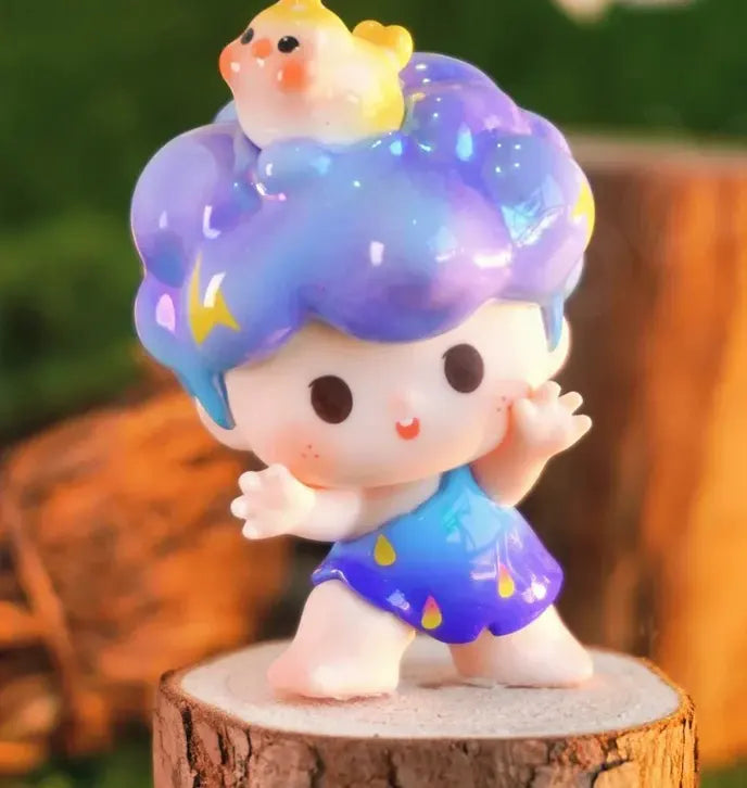 Zozo vinyl figure with cosmic blue hair and a yellow chick accessory from Lucky Double Treasure Series