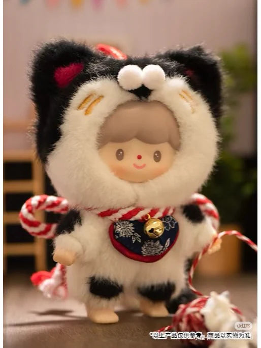 Zzoton My Little Cat Plush Blind Box - Clingy Calico Cat plush figure with green collar and bell