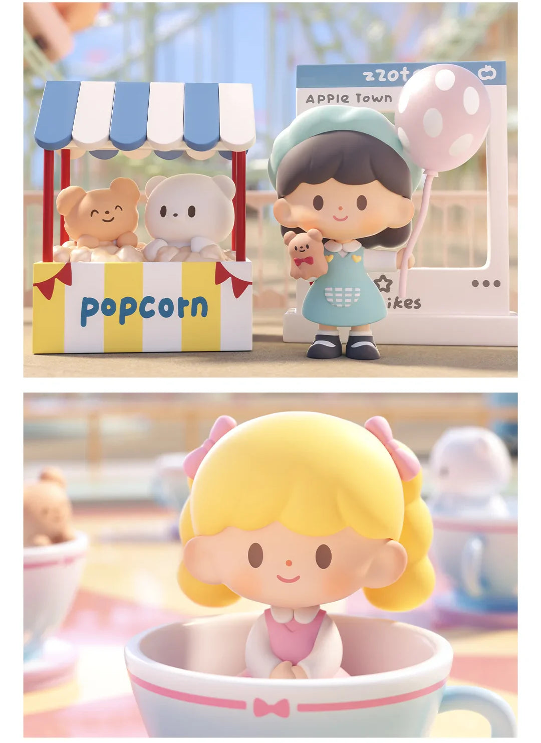 Happy Point and Round Cup zZoton Treasure Land figures with amusement park themed displays