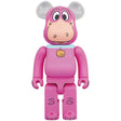 Front view of Medicom Toy Bearbrick 1000% Dino from The Flintstones, a collectible designer toy with pink body and cartoon face.