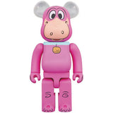 Front view of Medicom Toy Bearbrick 1000% Dino from The Flintstones, a collectible designer toy with pink body and cartoon face.
