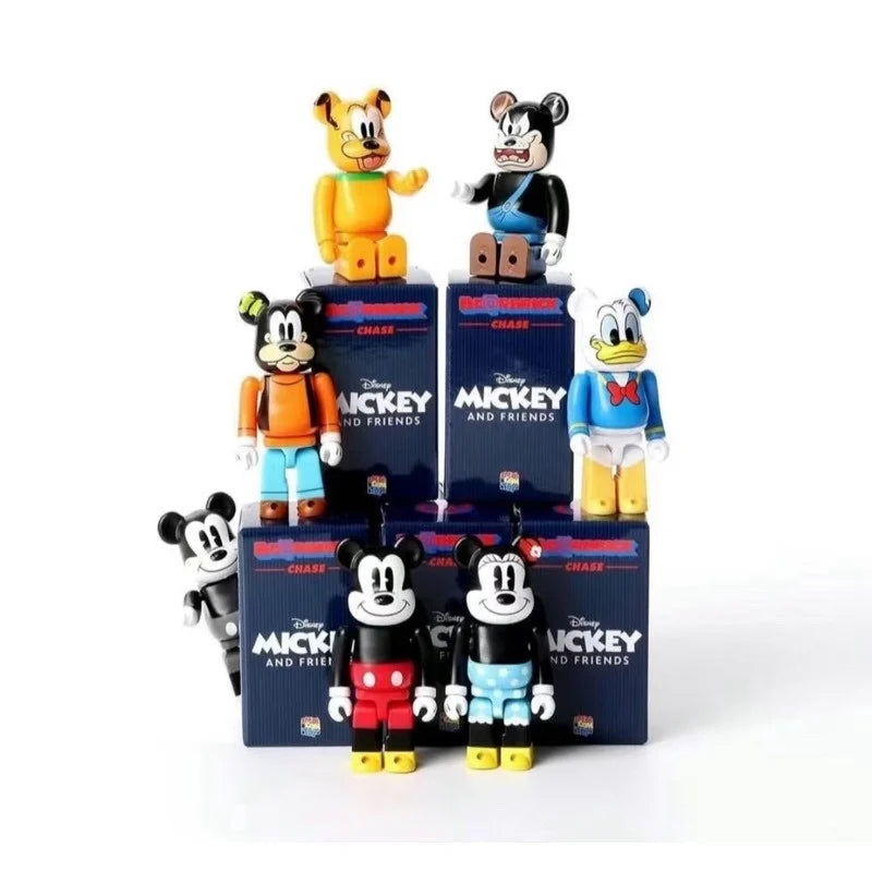 Bearbrick Disney Mickey and Friends vinyl figures displayed with collectible blind boxes