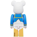 Back view of Bearbrick figure as Donald Duck with white body, blue sailor shirt, and yellow legs.