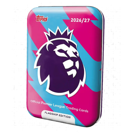 Topps Premier League 2026/27 Mega Tin collection showing three collectible tin designs with exclusive football trading cards