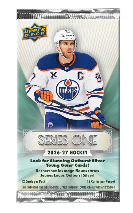2026-27 Upper Deck Series One Hockey Blaster Pack containing 12 NHL trading cards