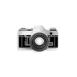 Close-up of 35mm camera enamel pin by Yesterdays