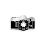 Close-up of 35mm camera enamel pin by Yesterdays