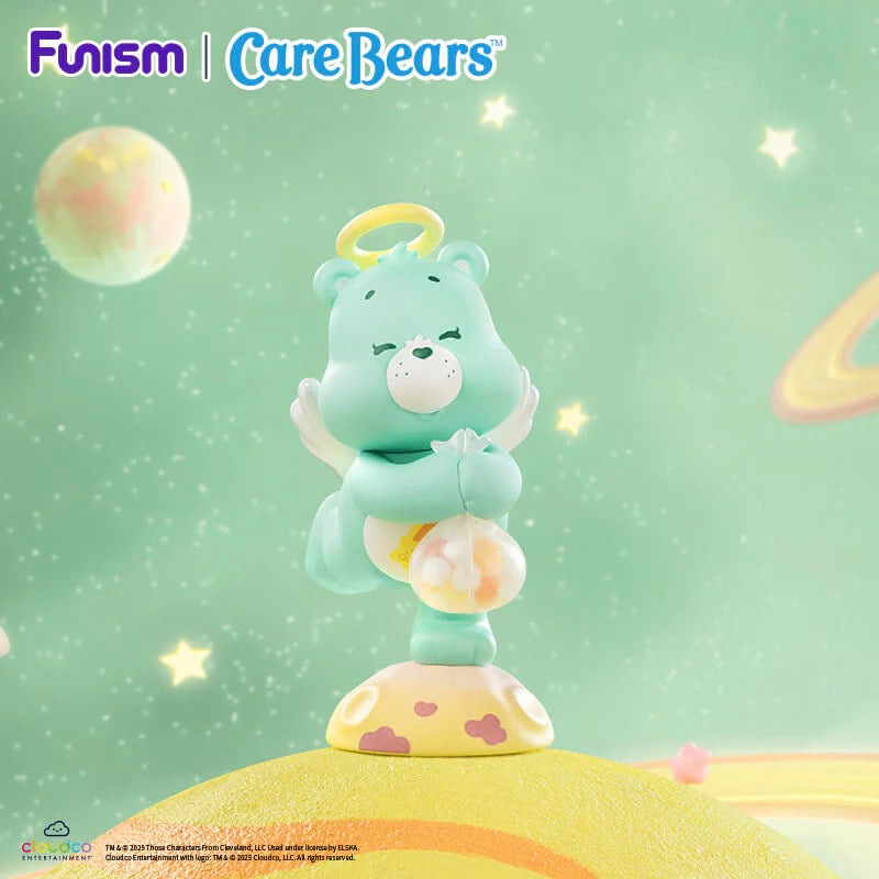 Wish Bear from the Care Bears Planet of Joy Series relaxing with a glowing wish orb on a dreamy cloud