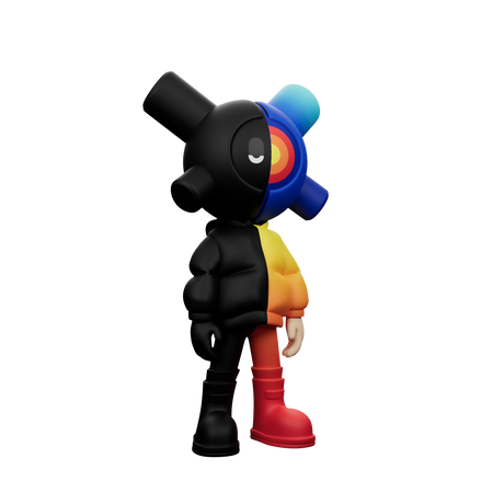 Dark Light EQSO Series 2 art toy side view showing split color design