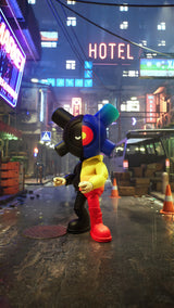 Dark Light EQSO Series 2 art toy displayed in neon urban scene