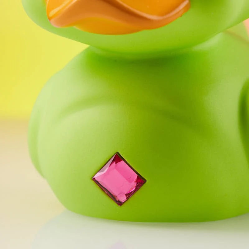 Pink gemstone on belly of Green Troll TUBBZ duck figure