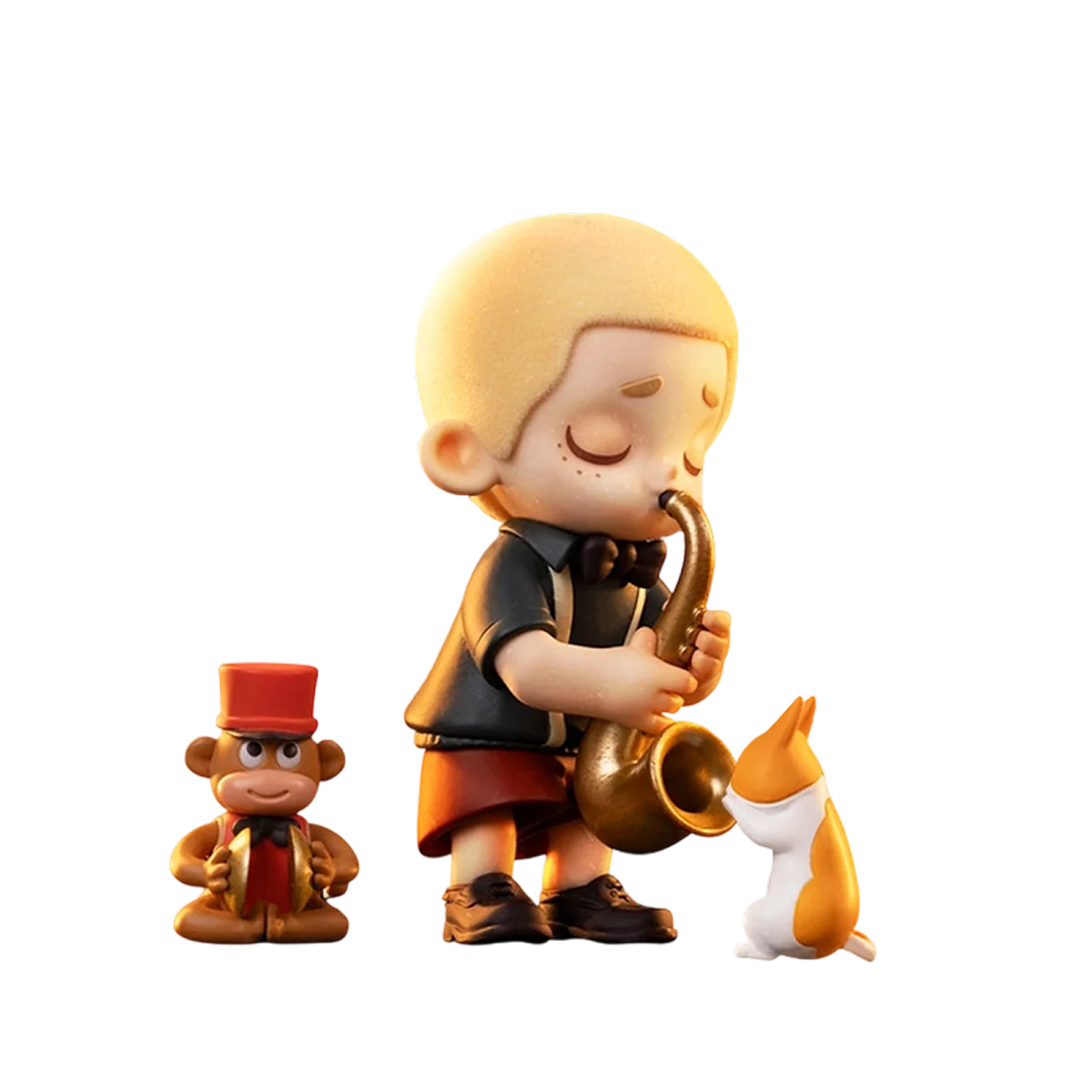 Nook In Vintage Store blind box vinyl figure playing saxophone with small animal companions in cozy vintage interior