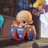 Nook In Vintage Store blind box vinyl figure hiding inside vintage suitcase with star pattern and pet companion