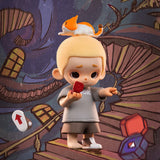 Nook In Vintage Store blind box vinyl figure holding key and pointing while cat rests on head in whimsical scene