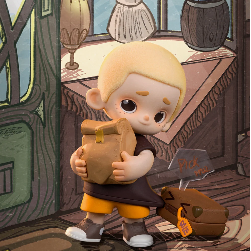 Nook In Vintage Store blind box vinyl figure carrying wrapped package with vintage shop backdrop