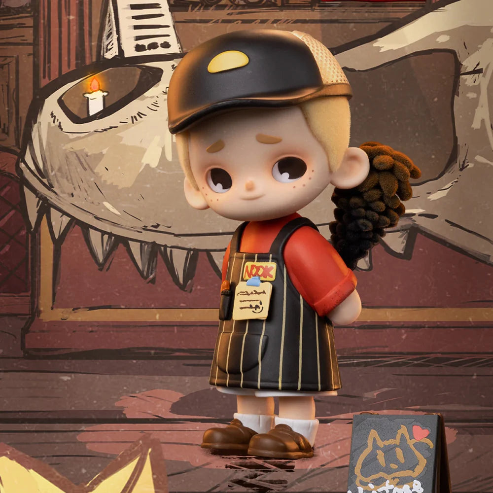 Nook In Vintage Store blind box vinyl figure wearing apron and cap standing in detailed retro interior