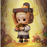 Nook In Vintage Store blind box vinyl figure wearing box helmet holding gold coins in nostalgic treasure scene