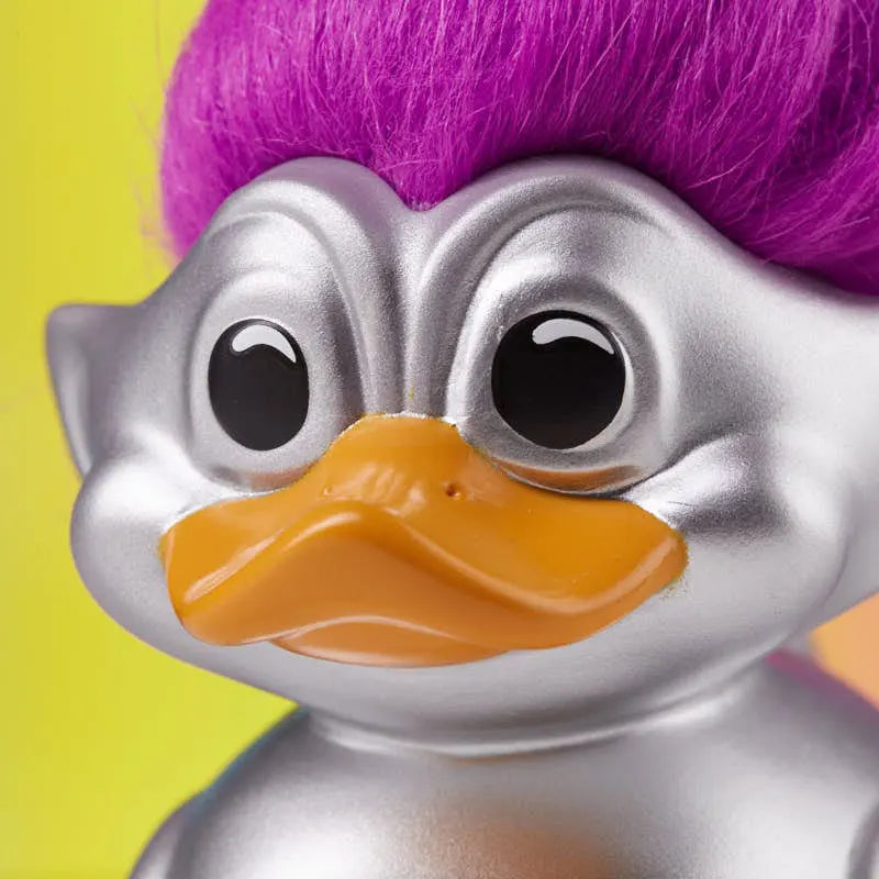 Close-up of Silver Troll TUBBZ duck’s face and hair