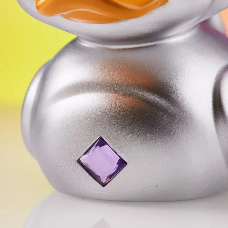 Close-up of purple gem detail on Silver Troll duck chest