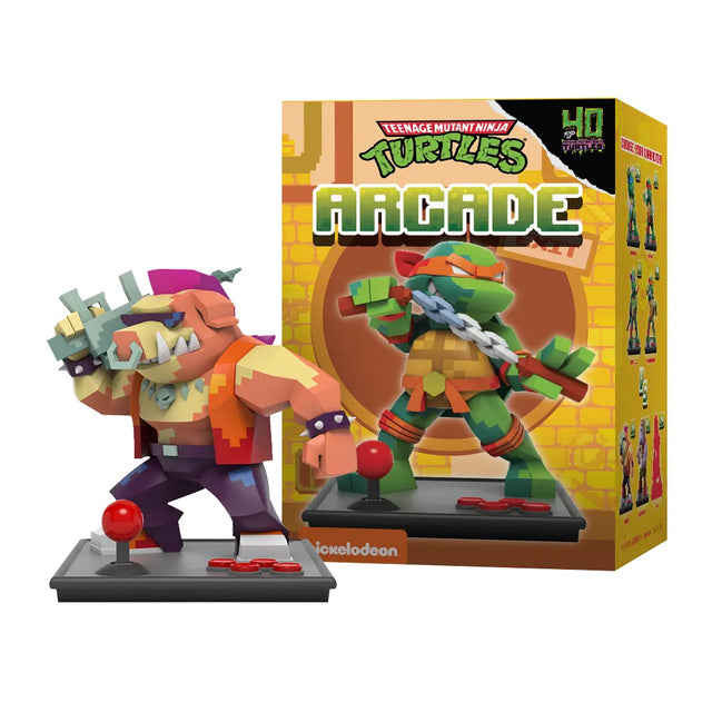 Bebop Teenage Mutant Ninja Turtles arcade style collectible figure with retro gaming base and packaging