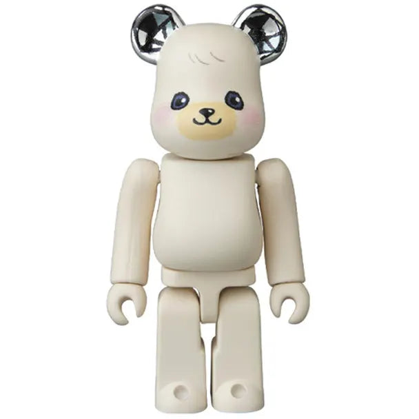 A Bear Cub Ice Artist 100% Bearbrick Series 39 figure by Medicom Toy with cream white body and chrome ears