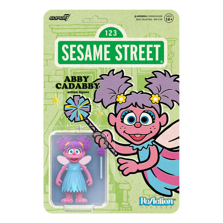 Abby Cadabby Sesame Street ReAction action figure with wand and fairy wings on blister card packaging
